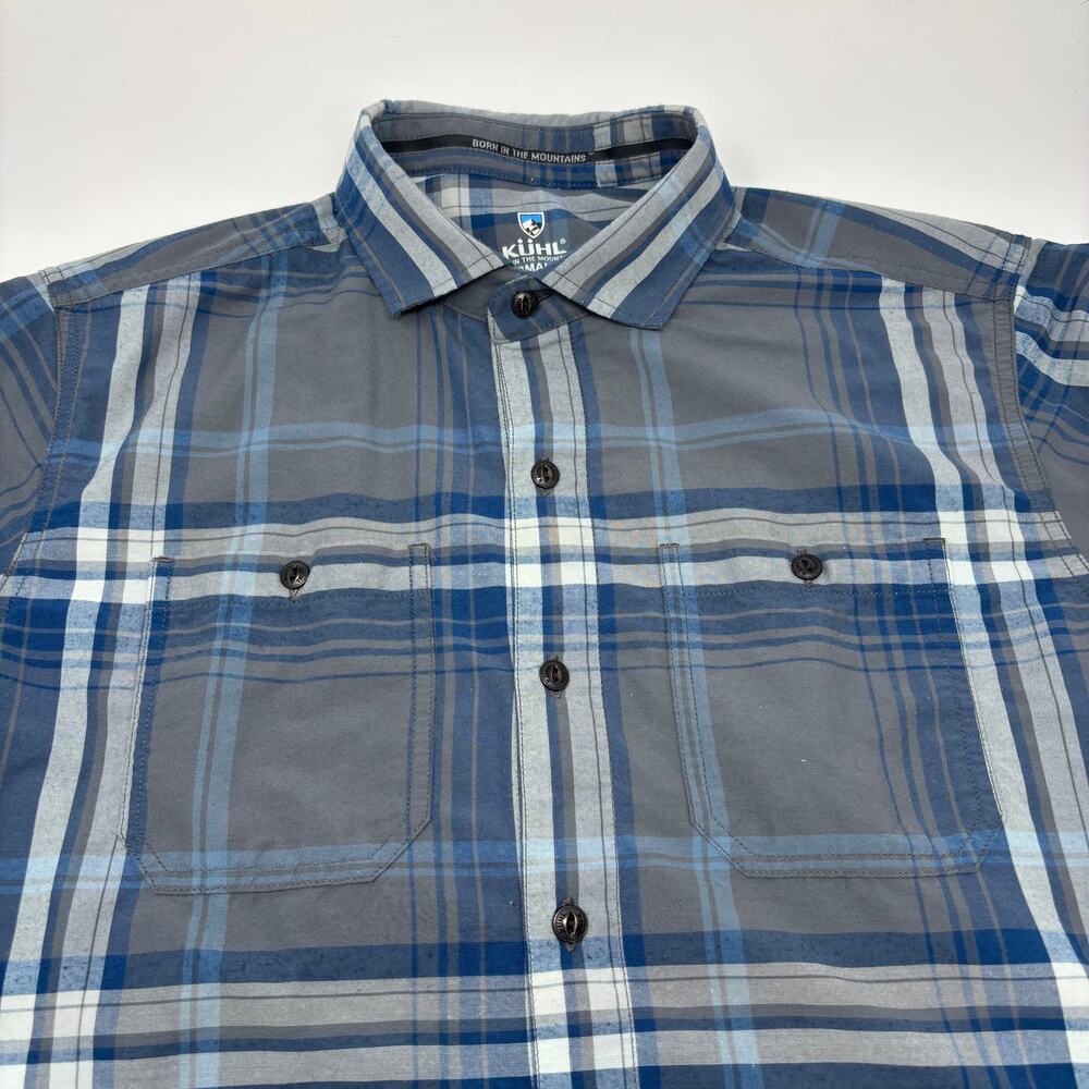 Kuhl Mens Small Blue Gray‎ Plaid Check Button Up Short Sleeve Shirt